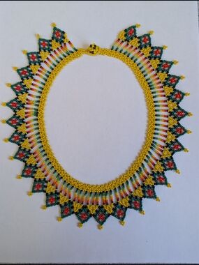 Handcrafted Yellow Seed Bead Tribal Necklace